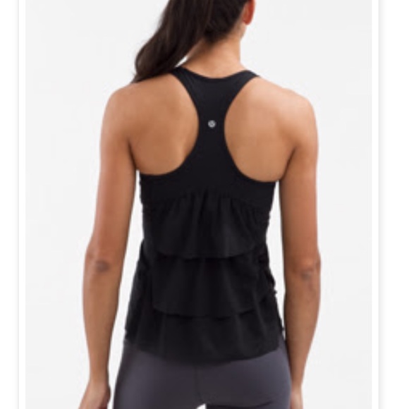 lululemon athletica Tops - Lululemon Black Mesh Ruffle Back Cool Racerback Tank Top Size 4